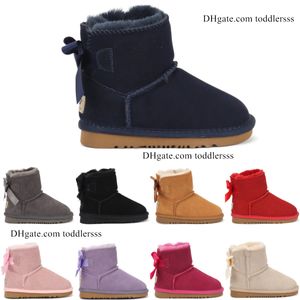 Stivali da bambino con mini fiocco per bambini Australie Stivaletti da ragazza Designer per bambini Scarponi da neve invernali classici per bambini Scarpe da ginnastica per bambini per bambini Bailey Australia Scarpe in castagna