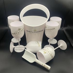 6 Glass 1 Ice Bucket 1Scoop Champagne Flutes Party Plastic Cups Cocktail Cup White Cabinet Acrylic wine glasses Cooler187P