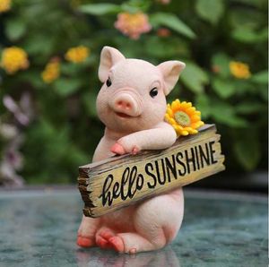 Garden Decorations American Creative Piggy Welcome Card Resin Ornaments Outdoor Garden Villa Sculpture Crafts Courtyard Lawn Figurines Decoration L230715