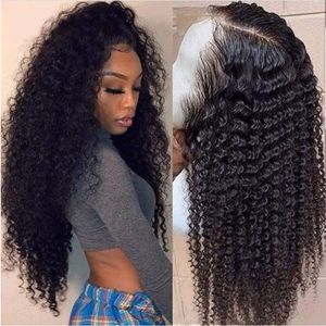 13x4 Curly Spets Front Human Hair Wigs For Black Women Billiga brasilianska transparenta spetsstängning Wig 4x4 Deep Curly Water Wig