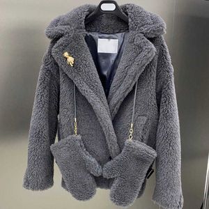 Agasalhos femininos casaco de lã designer jaqueta cardigã marca de luxo casaco de lã decote em V max inverno calor de pelúcia caxemira com luva