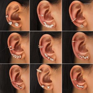 Backs Orecchini 1Piece Star Small Drill Ear Clip Leaf Sun Flower Per le donne Geometric Pearl Zircon Earless Piercing Stud Set