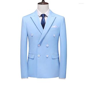 Ternos masculinos HOO 2023 primavera blazer cor sólida com abotoamento duplo casual justo