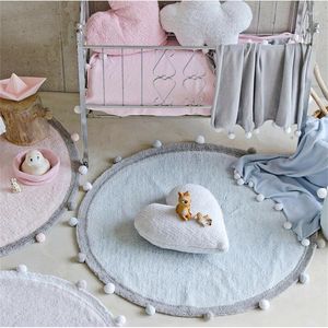 Carpets Nordic Cotton Round Mats Floor Mat Soft Pink/Grey Rugs Baby Girl/Boy Play Area Children Kids Bedroom Living Room Home Decor Rug