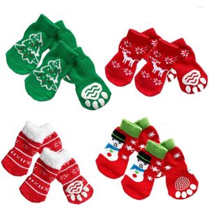 Hundkläder Socks Pawpet Christmas Dogscotton inomhus Non Anti Plush Stockings Cat Booties Party Grips Holiday Costume Boots Protectors