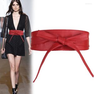 Cintos largos em couro sintético cintura feminina amarrado com laço em volta do vestido preto vermelho branco espartilho faixa cinta