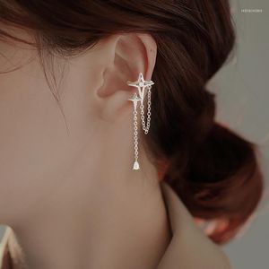 Ryggar örhängen 1st Micro Pave Crystal Tassel Long Chain Star Cross Clip Earring for Women Girls Personlighet Fashion Ear Cuff Smycken E704