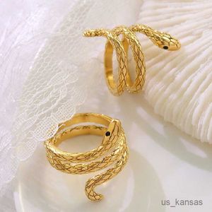 Anéis de banda ao redor anel de cobra para mulheres casal moderno anel de aço inoxidável legal de alta qualidade à prova d'água mão jóias festa jóias presente R230715