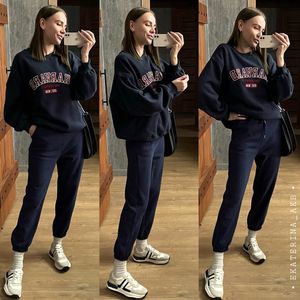 Women's Hoodies Sweatshirts Heavy Industry Alphabet broderad plysch casual tröja Kvinnlig vår tjocka varma lös student vindtopp tröja 230715