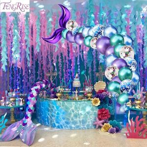 Fengrise 44PCS SET Balloon Little Rermaid Theme Party Decor Decor Decor Drermaid День рождения декор для детей влюблен в день рождения свадебная вечеринка Y2934