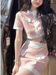 Arbeit Kleider Sommer Rosa Süße Zwei Stück Set Frauen Y2k Elegante Hight Taille Röcke Anzug Weiblichen Koreanischen Stil Mini Vintage 2023