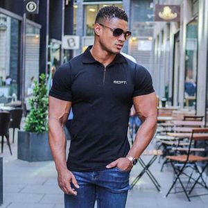 Herr t-shirts som kör polo t shirt män sport kort ärm t-shirt bomull gym smal fit polo skjorta män kompressionskläder fitness polos l230715