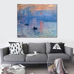 Högkvalitativ Claude Monet Oil Målning Reproduktionsintryck Soluppgång Handgjorda Canvas Art Landscape Home Decor för sovrum