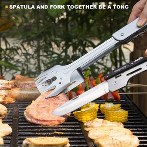 BBQ Tools Accessories ROXON 6-in-1 BBQ Multi Tool stainless steel barbrcue Grill Tool Spatula Fork Barbecue Tongs Bottle Opener multitool 230715