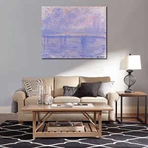 Canvas Wall Art Charing Cross Bridge Claude Monet Painting Handmade Oil Artwork Modern Studio Decor