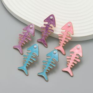 Cute Enamel Fishbone Stud Earring Women Fish Shape Earrings Fashion Jewelry for Gift Party