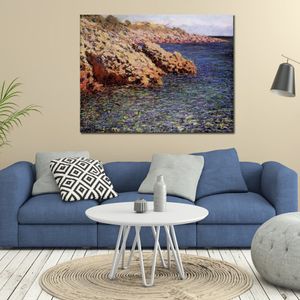 Fatto a mano Claude Monet Dipinto ad olio Rocce sulla costa mediterranea 1888 Modern Canvas Art Modern Landscape Living Room Decor