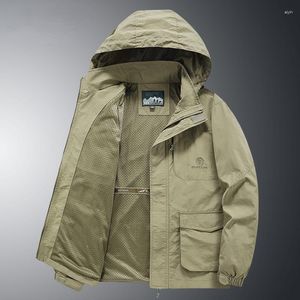 Trench da uomo Bomber tattico militare da uomo Manica lunga con cappuccio Primavera Autunno Giacca a vento Cerniera Giacche da moto all'aperto