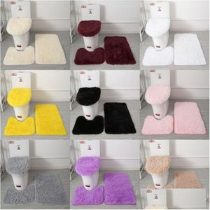 Badematten, einfarbig, Badezimmermatten-Set, flauschige Haare, Teppiche, modernes WC-Deckel-Er-Teppiche-Set, 3 Stück/Set, Rec. 50 x 80, 50 x 40, 45 x 50 cm, 843 D3 Dr Dhwcy