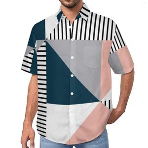 Men's Casual Shirts Nordic Lines Beach Shirt Abstract Colorful Geometry Hawaiian Men Trending Blouses Short Sleeve Clothes Plus Size