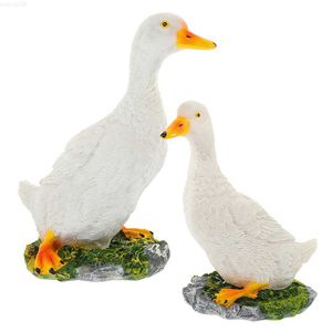 Garden Decorations 2 Pcs Little Duck Garden Statue Ornaments Resin Model Decor White Vivid Decorative Figurine L230714