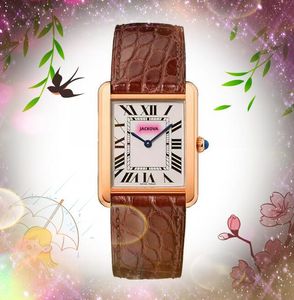 Famous square roman tank dial watch 31mm Luxury Fashion Crystal Leather Band Clock Women Quartz Movement Ladies Wristwatch Gifts