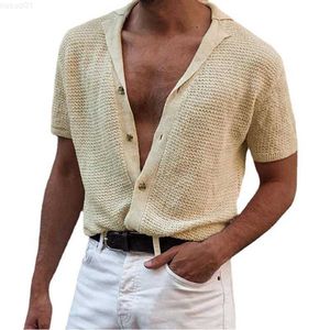 Men's T-Shirts Summer Newest Men Short-sleeved Knitted Polo Blouse Tees Cardigan Vintage Casual Lapel Breathable Ice Silk Shirt Sweater T-Shirt L230715