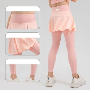 lu Kids Yoga leggins Skirt Two piece Outfits High-Rise Sportswear Fitness Wear Short Pants Girls Running Elastic with Lining ll33316