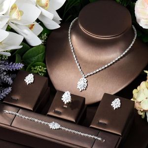 Kolye küpeleri set hibrit takılar 4pcs kadınlar için yüzük küpe setleri düğün partisi kübik zirkon dubai gelin mücevher bijoux femme n-1008