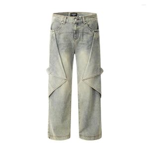 Jeans da uomo giunzione irregolare da uomo streetwear pantaloni larghi casual hip-hop a gamba larga in denim pantaloni cargo da uomo