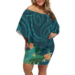 Casual Dresses 2023 Summer Custom Official Occasion Dress Off the Shoulder Lotus Leaf Collar Deluxe Bankett Polynesian Tribal Print