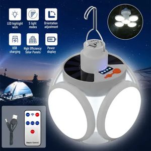 Solar Camping Lantern Outdoor Folding Light Portable USB Rechargeable LED Bulb Search Lights Camping Torch Emergency Lamp for Power Outages