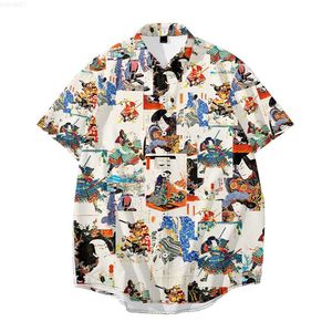 Mäns avslappnade skjortor herrskjorta y2k hombre samurai mönster 3d digital tryck kort skjorta mäns gata haii retro skjorta mäns skjorta l230715