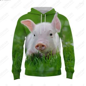 Herrtröjor 2023 Men's Long Sleeve Hooded Pullover Top Pocket 3D Print Plus Size Harajuku Spring Autumn Dress Pig Pet Funny Pattern