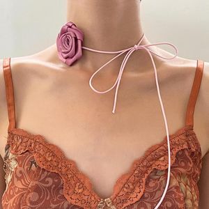 Choker DIEZI 6 Colors Rose Flower Rope Chain Necklace For Women Girls Korean Adjusted Velvet Gift 2023 Y2K Jewelry