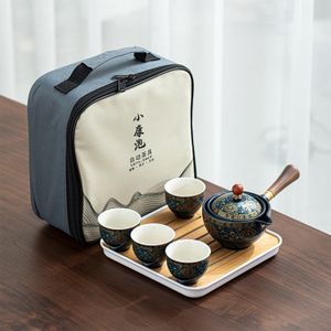 Taças de vinho Porcelana Jogo de Chá Gongfu Chinês Bule de Chá Portátil com Máquina de Rotação 360 e Infusor Tudo em Um Saco de Presente 230714