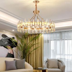 Chandeliers Water Drop Crystal Ceiling Gold Dimmable LED Light Luxury Lustres Round Hanging Lamps Home Decor For Dining Room