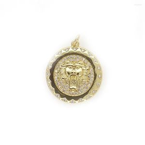 Hänge halsband Hip Hop Bull Head Gold Color Round Charms CZ Cubic Zirconia Copper Plated Halsband Tillbehör för DIY -smycken