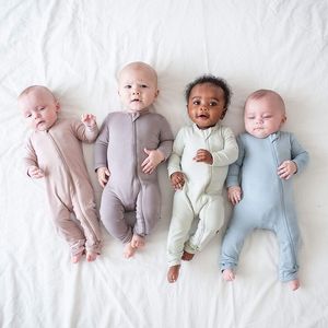 Strampler, Baby-Body, Bambus-Textil, Baby-Kleidung für Jungen und Mädchen, Born-Body mit Reißverschluss am Bein, einfarbig, langärmelig, Babykleidung, 0–24 Monate, 230714