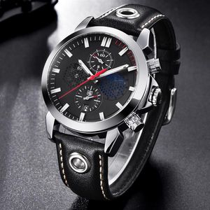 BENYAR Moda Sport Cronografo Orologi Uomo Moon Phase Pelle Scheletro Orologio al quarzo Supporto Bianco Rosso268L