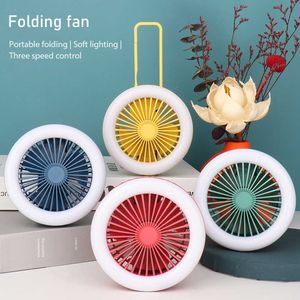 Electric Fans Mini USB Fan Handheld Folding Fan with LED Night Light Multi-use Carabiner Fan Outdoor Small Mute Fan for Outdoor School Office