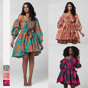 Vestidos de moda africanos para mulheres de verão com ombros inclinados para duas roupas Dashiki estilo africano com estampa de bazin rica em roupas étnicas223S