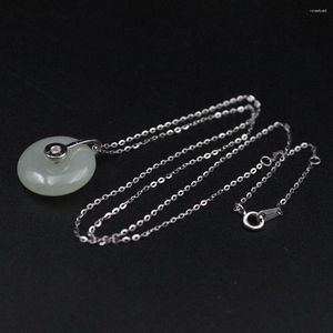 Catene Solid 925 Sterling Silver Natural Jade Safe-Circle Collana con ciondolo Certificato