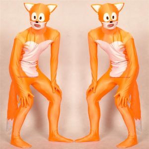 Orange White Lycra Spandex Fox Catsuit Costum