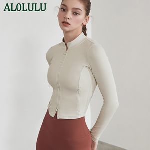 AL0LULU Yoga-Jacke, neue Damen-Sport-Fitness-Lauf-Yoga-Kleidung, kurzer Reißverschluss, Stehkragen-Jacken