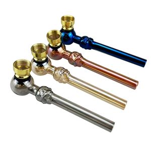 Latest Electroplate Colorful Pyrex Thick Glass Pipes Portable Filter Dry Herb Tobacco Spoon Metal Bowl Smoking Bong Holder Innovative Waterpipe Hand Tube