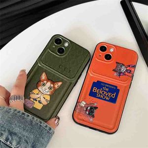 Designer Cat Printed Phone Case Luxury Drop Proof Phonecase For Iphone 14 Promax 13Pro 12 11 Shockproof Covers Unisex Casual Cases