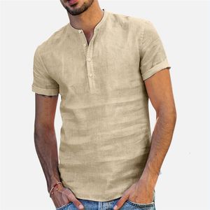 Men's Polos Men Short Sleeve Linen ShirtsBreathable Men's Baggy Casual Shirts Slim Fit Solid Cotton Shirts Mens Pullover Tops Blouse 230714