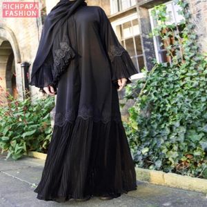 Elegant muslimsk broderi maxi klänning veckad abaya cardigan kimono långa mantelklänningar jubah mellanöstern eid ramadan arab islamiska177f