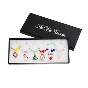 Hoomall 6PCs Box Mixed Wein Charms Weihnachtsdekorationen Für Haus Tisch Hochzeit Champagner Baum Schneemann Anhänger Neue Jahr party270J